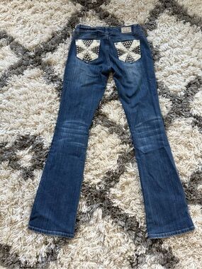 Y2K L.A. idol Dark Blue Bootcut Jeans with Embellished Back Pockets